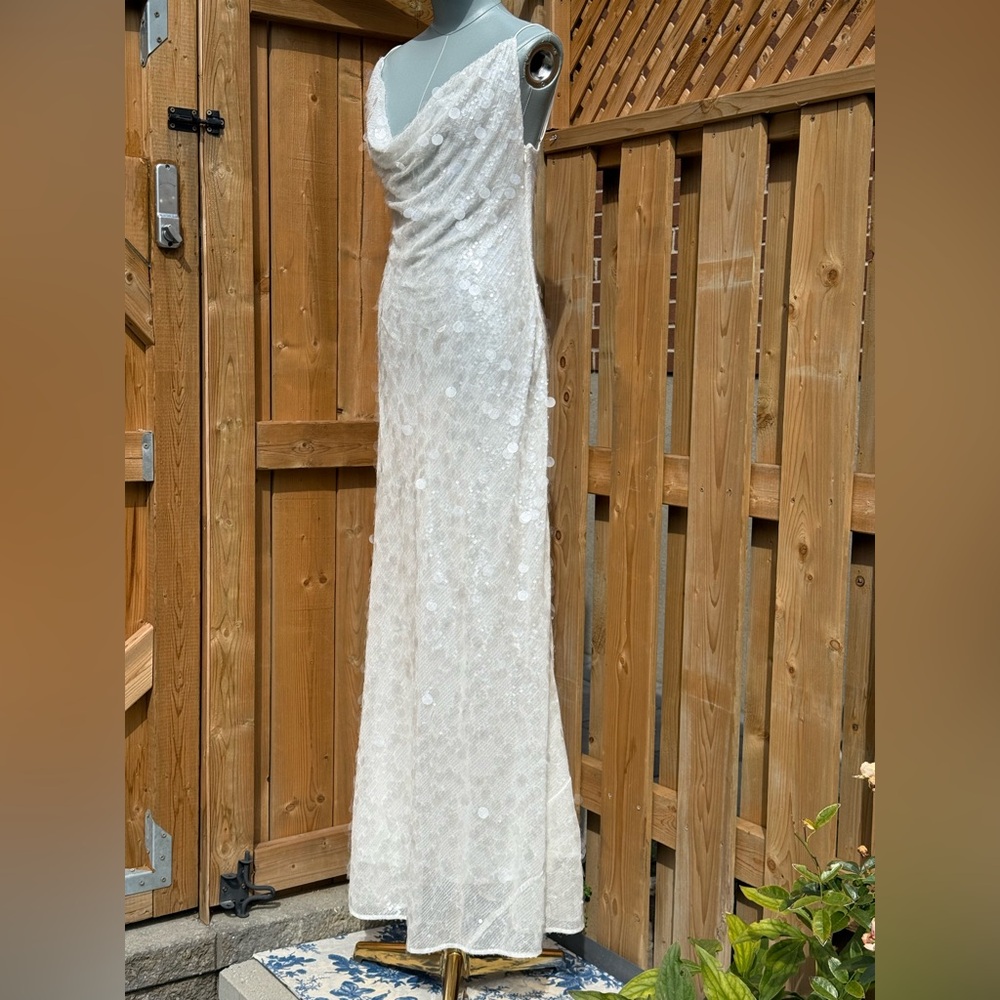 🆕 RAT & BOA 🧿 NWOT Evangeline Ivory Glistening Paillettes & Sequins Dress Sz L - Picture 11 of 17